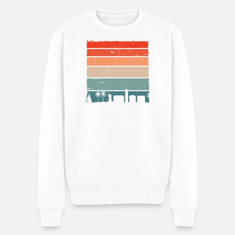 Sunset City Palms Retro Farbverlauf - Männer Premium Bio Pullover - Weiß