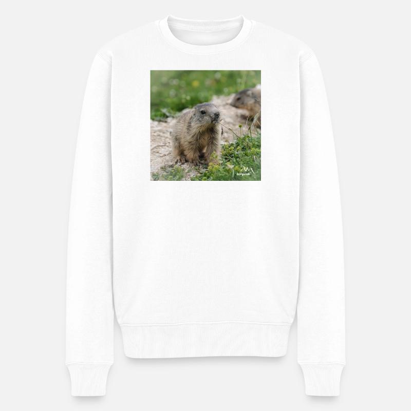 Murmeltier neugierig 4 - Alpenmotiv ganz nah - Männer Premium Bio Pullover - Weiß
