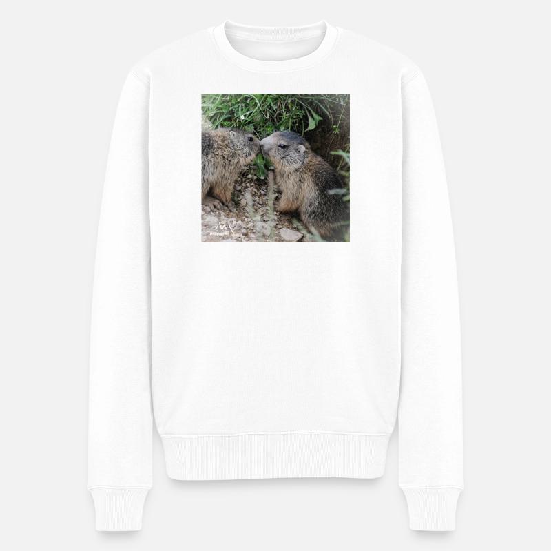 Murmeltiere 5 verschmust. Alpen Liebe und Geschenk - Männer Premium Bio Pullover - Weiß