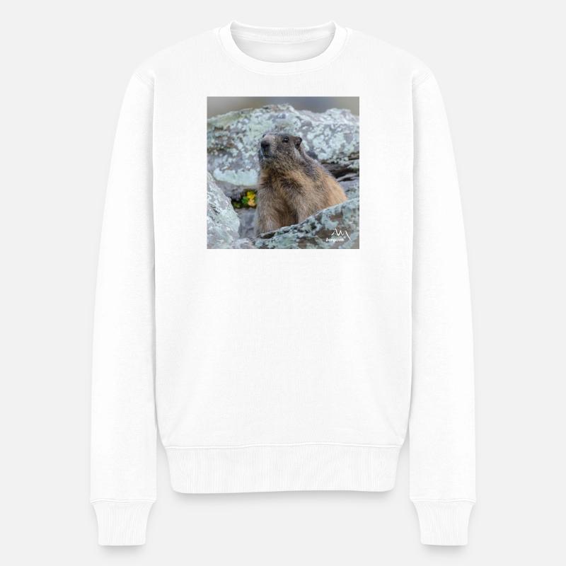 Murmeltier Porträt 6 - Alpen Deko und Geschenkidee - Männer Premium Bio Pullover - Weiß