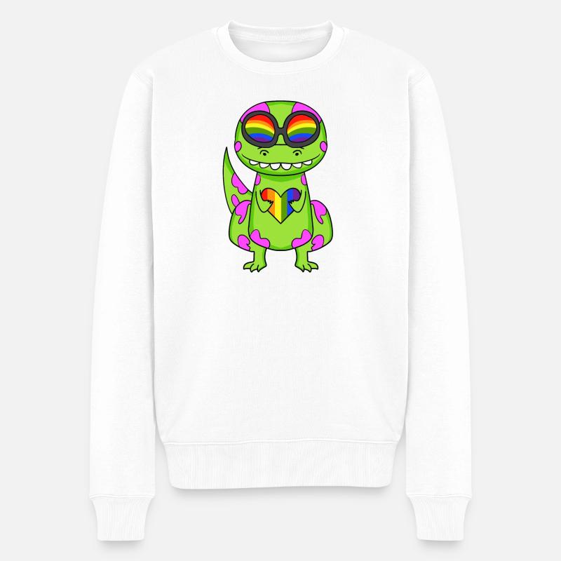 Dino Regenbogen Herz Dinosaurier Mädchen - Männer Premium Bio Pullover - Weiß
