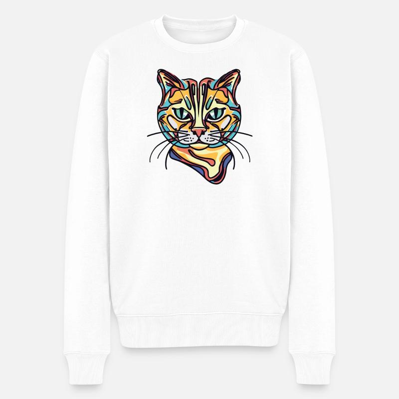 Bunte Katze - Männer Premium Bio Pullover - Weiß