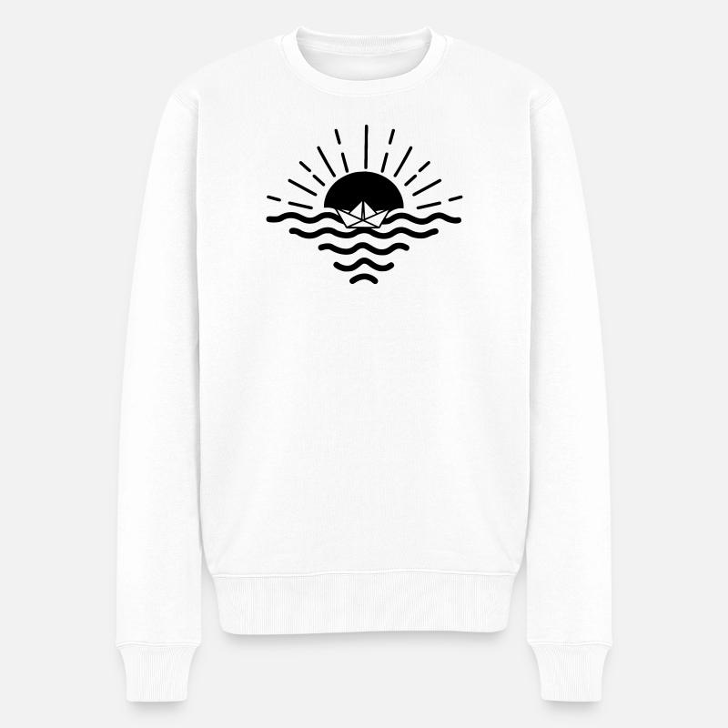 Sonnenuntergang auf dem Papierboot - Männer Premium Bio Pullover - Weiß