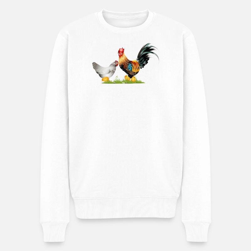 stattlicher Hahn mit Henne und Küken Nachwuchs - Männer Premium Bio Pullover - Weiß