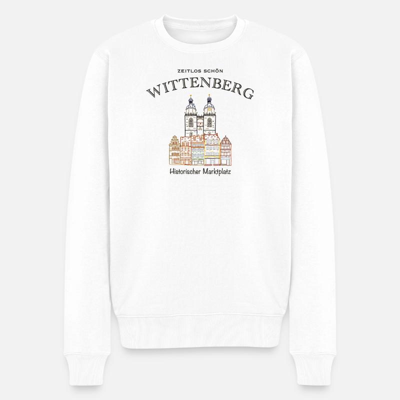 Wittenberg, kultiger Marktplatz, Weltkulturerbe - Männer Premium Bio Pullover - Weiß