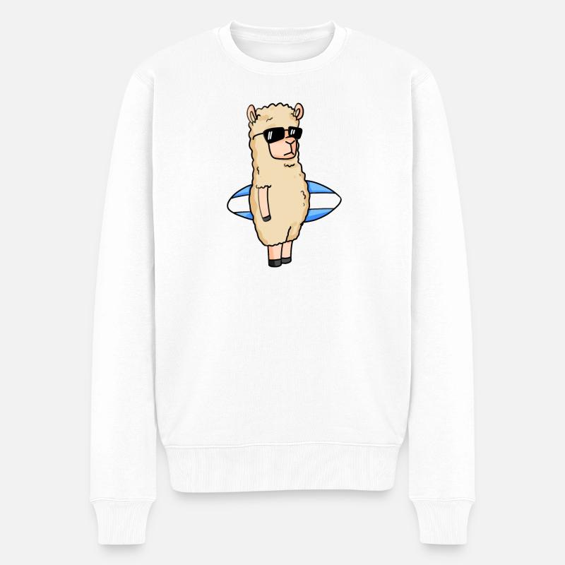 Surfbrett Alpaka Surfen - Männer Premium Bio Pullover - Weiß