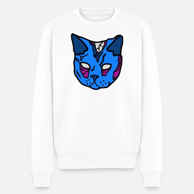 Blauer Katzenmaske Patchwork - Männer Premium Bio Pullover - Weiß