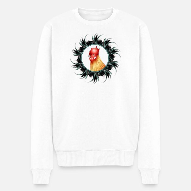 prächtiger Hahn im Hahnenfeder Rahmen - Männer Premium Bio Pullover - Weiß