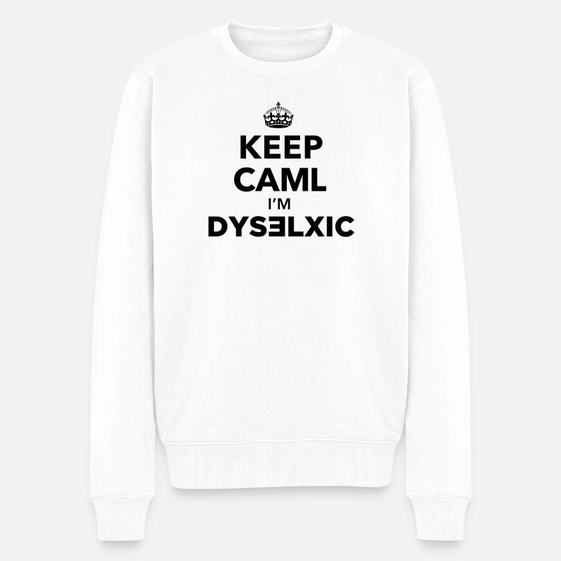 Keep Calm dislexic - Pull Premium bio Homme - blanc
