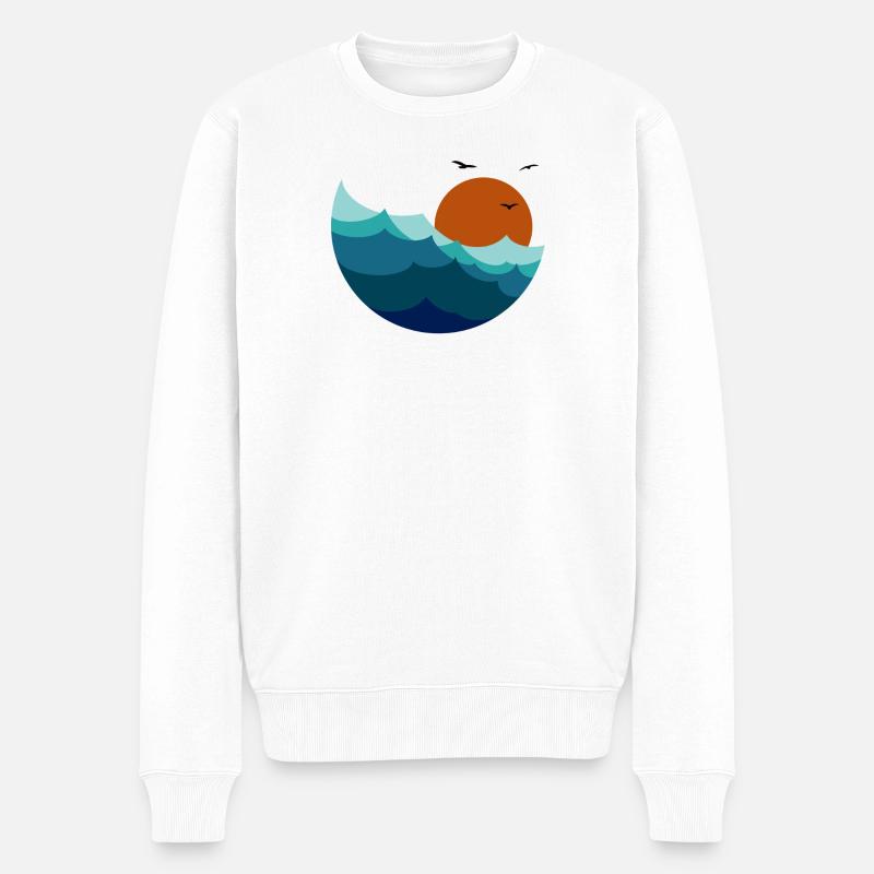 Wellen Sonnenuntergang - Männer Premium Bio Pullover - Weiß