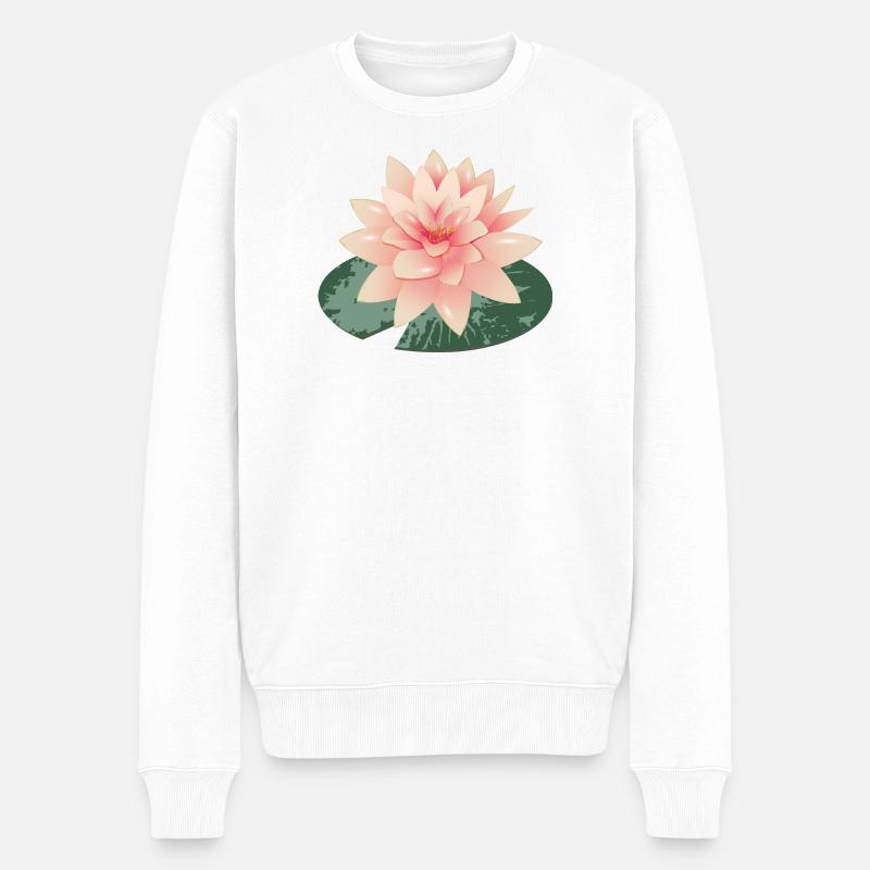 Beau nénuphar avec pétale de nénuphar vert - Pull Premium bio Homme - blanc