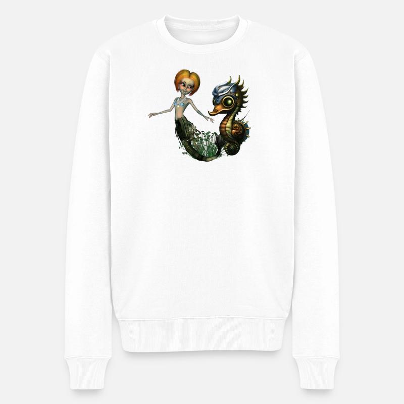 Die Freundschaft der Steampunk-Meerjungfrau - Männer Premium Bio Pullover - Weiß
