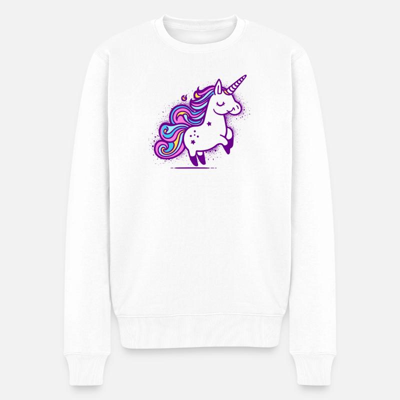 Skurriles Regenbogen-Einhorn-Design - Männer Premium Bio Pullover - Weiß
