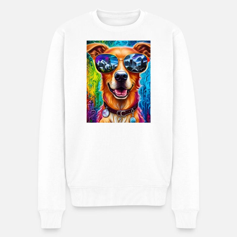 Chien avec des lunettes de soleil - Pull Premium bio Homme - blanc