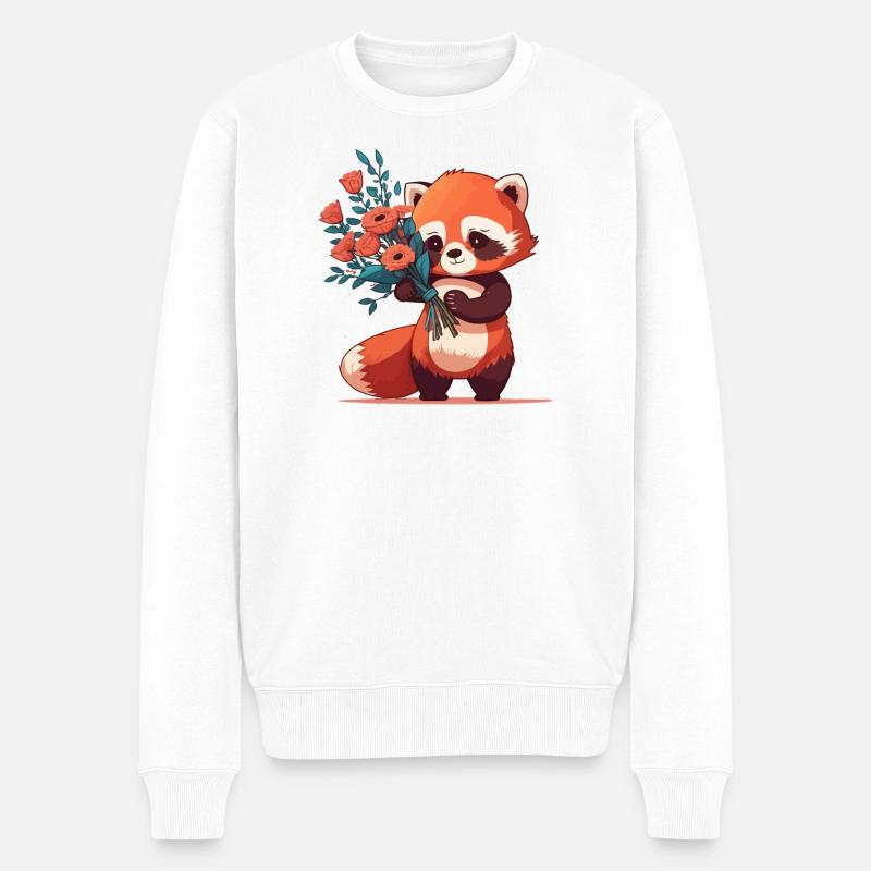 Panda roux à fleurs - Pull Premium bio Homme - blanc