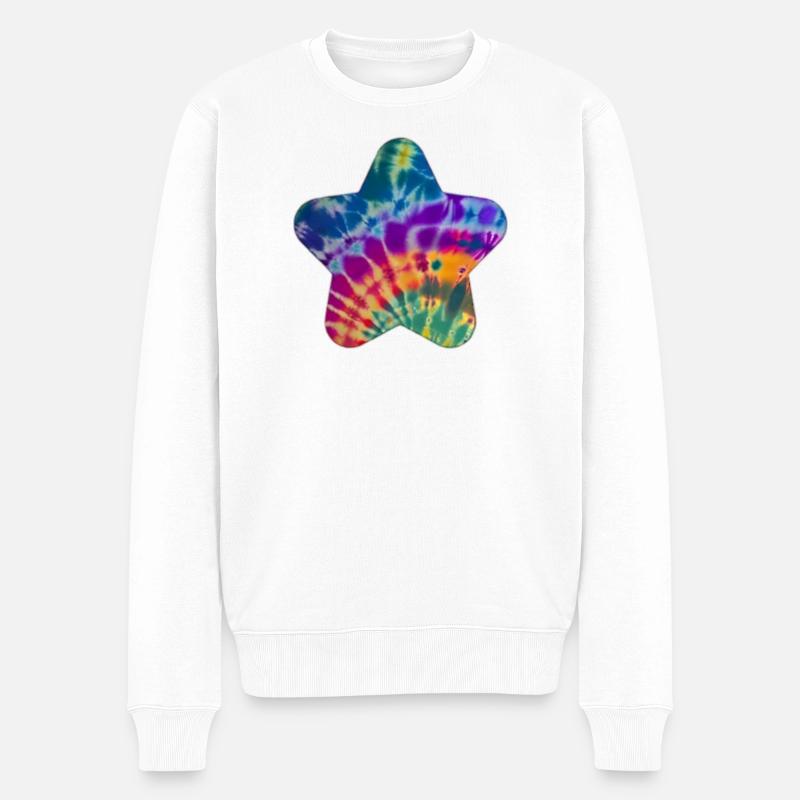 Groovy Tie Dye Stern - Männer Premium Bio Pullover - Weiß
