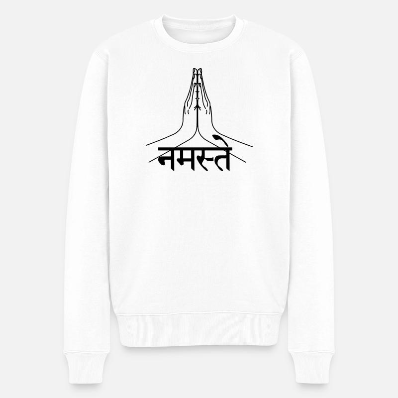 Namaste Sanskrit geschriebene Hände - Männer Premium Bio Pullover - Weiß