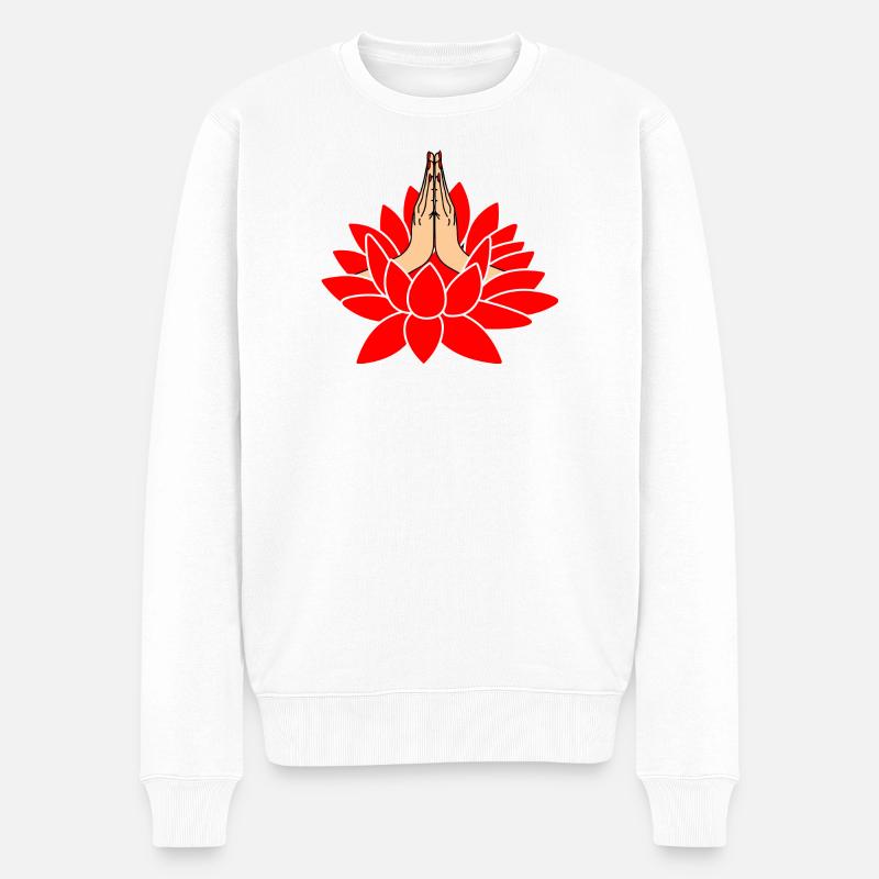 Rote Lotus-Namaste-Zeiger - Männer Premium Bio Pullover - Weiß