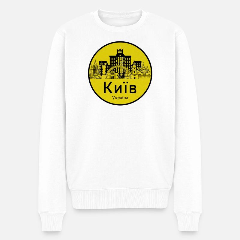 Kyiv Skyline Rundlogo - Männer Premium Bio Pullover - Weiß