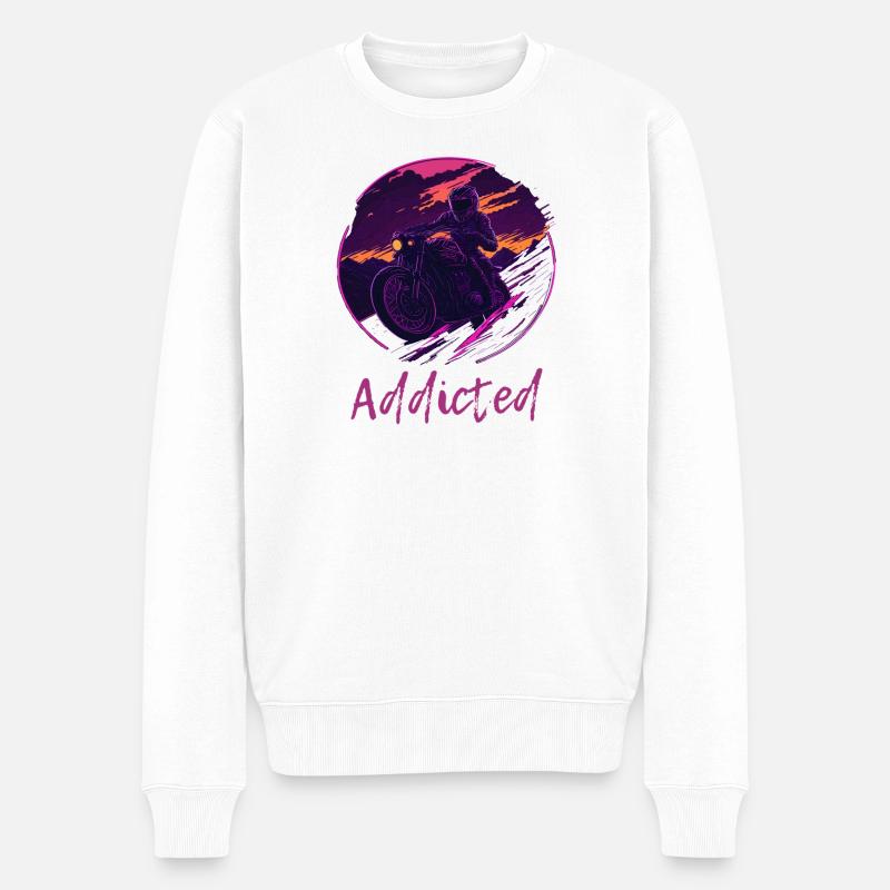 Synthwave Motorcycle Addicted - Männer Premium Bio Pullover - Weiß