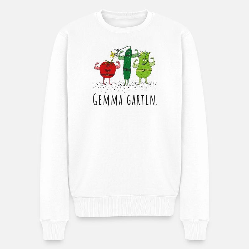 Gemüse - gemma gartln - Garten, Dialekt, Mundart - Männer Premium Bio Pullover - Weiß