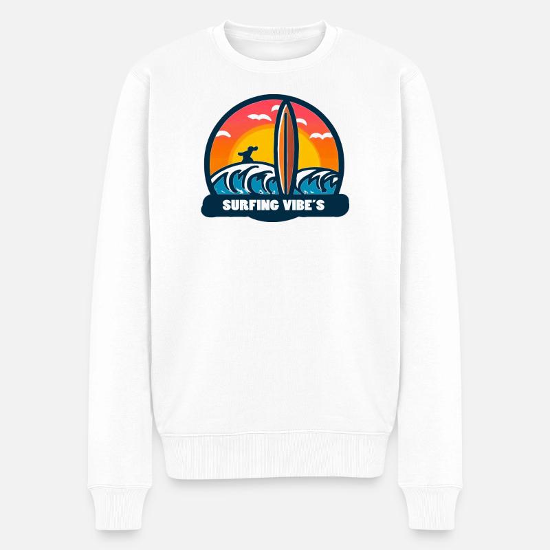 logo surfing vibes sunset - Pull Premium bio Homme - blanc