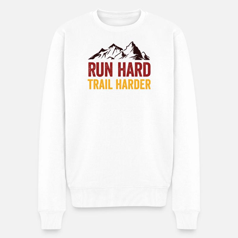 Laufen Sie hart. Härterer Trail. - Männer Premium Bio Pullover - Weiß