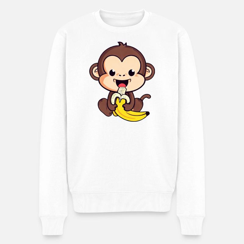 cute monkey eats a banana - Men's Premium Organic Jumper - white