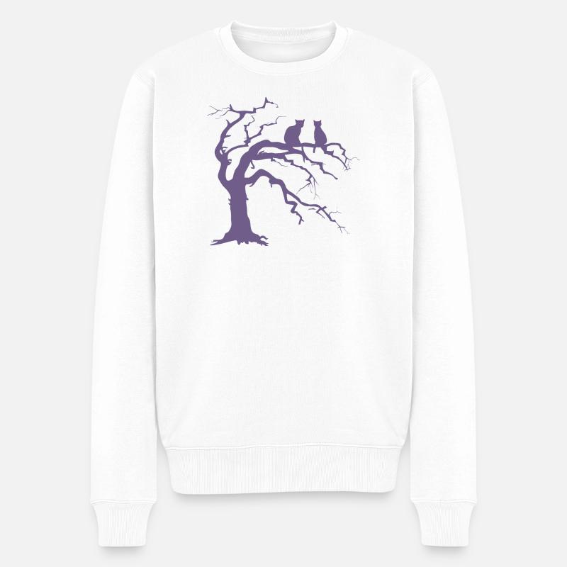 Toter baum mit 2 Katzen Silhouette - Männer Premium Bio Pullover - Weiß