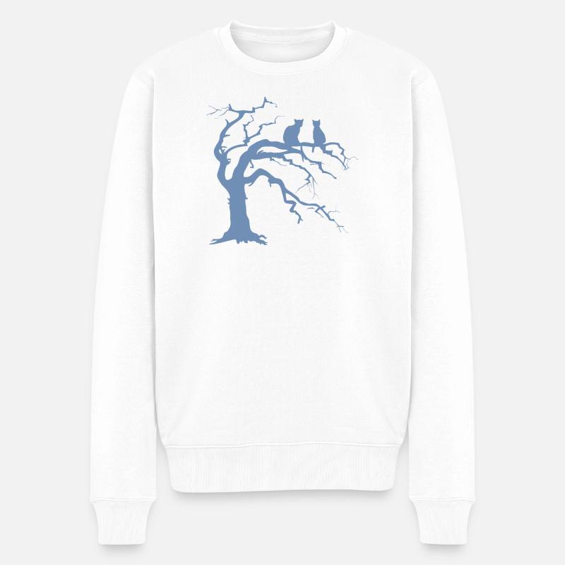 Dead tree with 2 cats silhouette - Men's Premium Organic Jumper - white