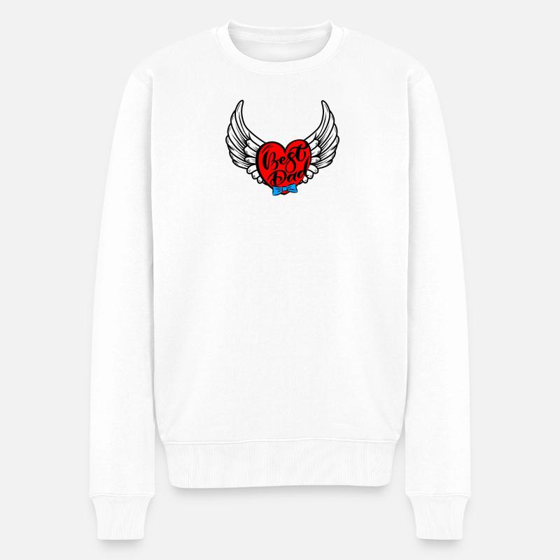 Vaterliebe, geflügeltes Herz - Männer Premium Bio Pullover - Weiß