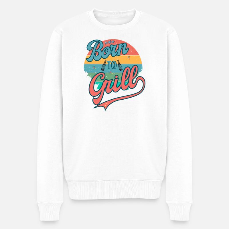 Born to Grill Retro - Männer Premium Bio Pullover - Weiß