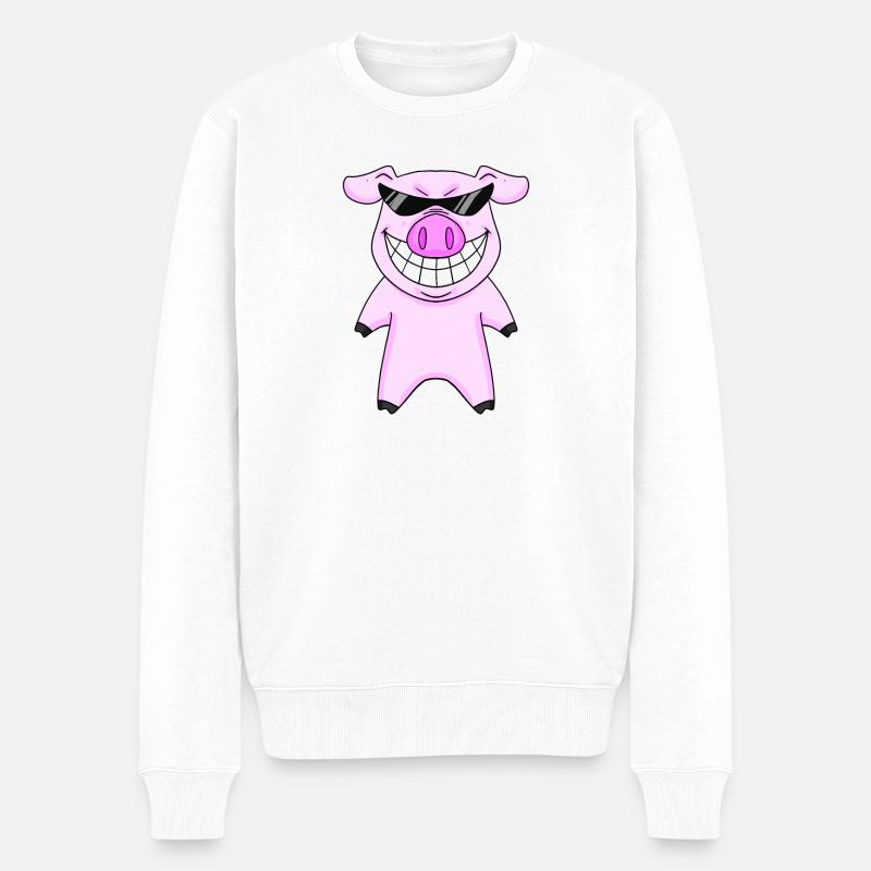 cooles Schwein mit Sonnenbrille - Männer Premium Bio Pullover - Weiß