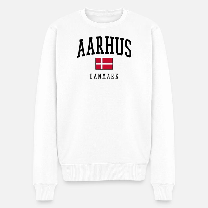 AARHUS DANMARK – Dänemark Flagge Design - Männer Premium Bio Pullover - Weiß