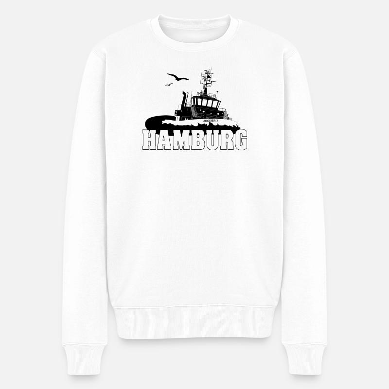 Schlepper im Hamburger Hafen - Männer Premium Bio Pullover - Weiß
