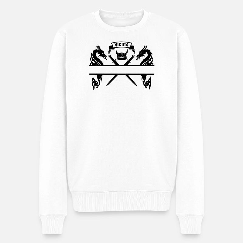 Plaque signalétique viking deux épées, casque - Pull Premium bio Homme - blanc