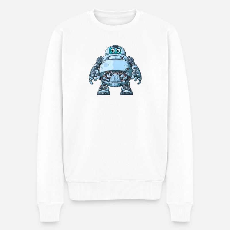 Robot de dessin animé bleu avec casque - Pull Premium bio Homme - blanc