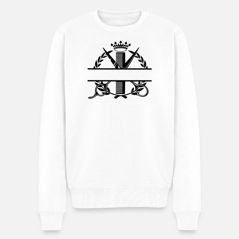Friseur-Lorbeerkranz und Kronen-Logo - Männer Premium Bio Pullover - Weiß