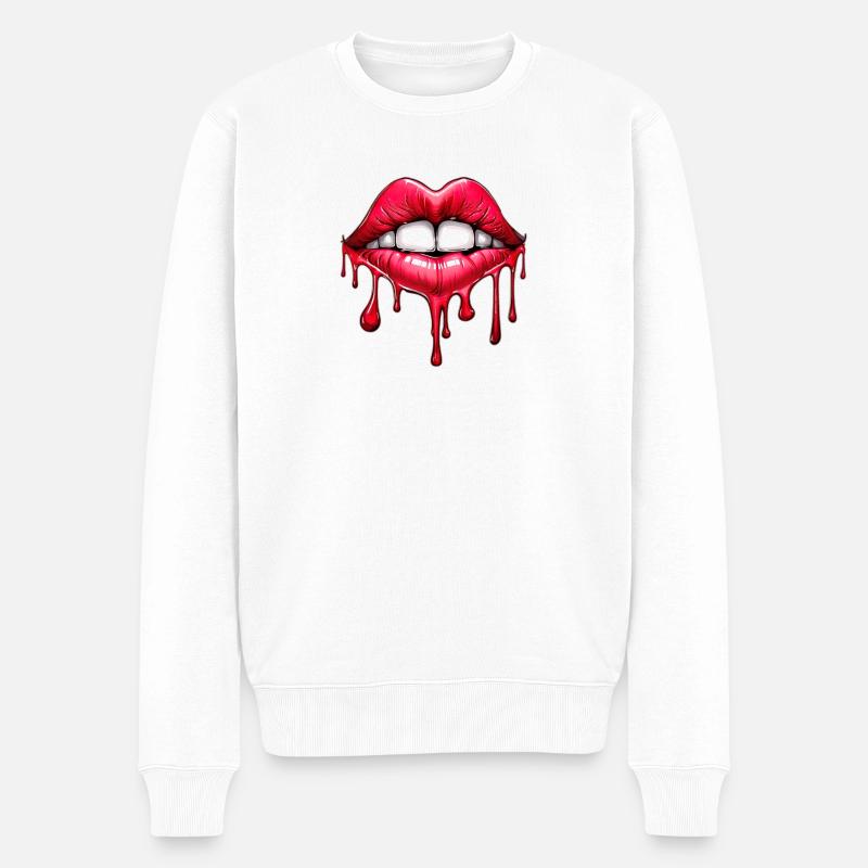 Lippen - Männer Premium Bio Pullover - Weiß