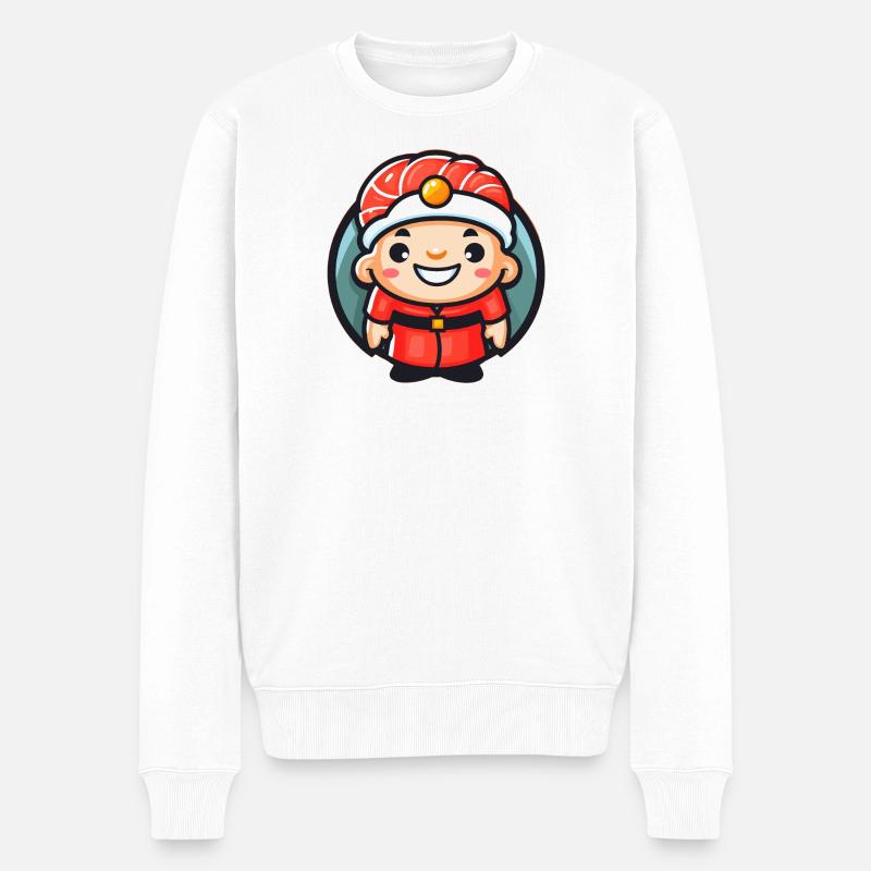 Maskottchen des Sushi-Kochs - Männer Premium Bio Pullover - Weiß
