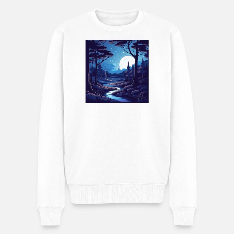 Surreale Wald Landschaft bei Nacht - Männer Premium Bio Pullover - Weiß