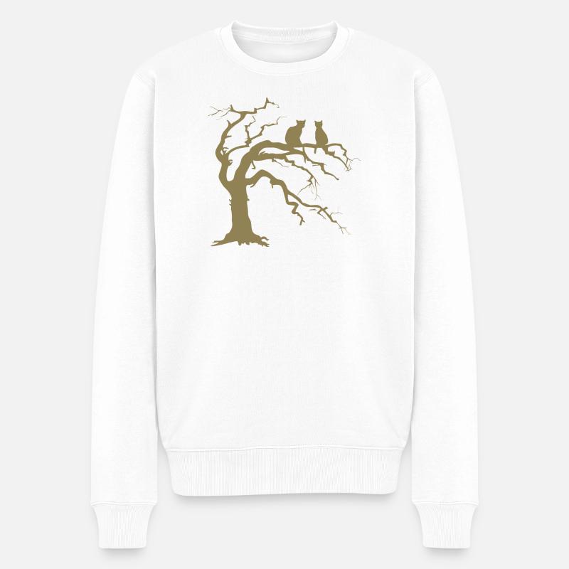 Toter baum mit 2 Katzen Silhouette - Männer Premium Bio Pullover - Weiß