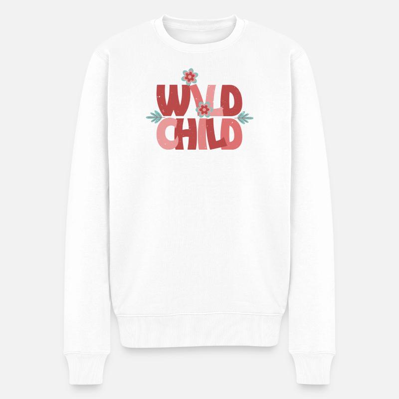 Wild Child - Fleur rétro mignonne - Pull Premium bio Homme - blanc