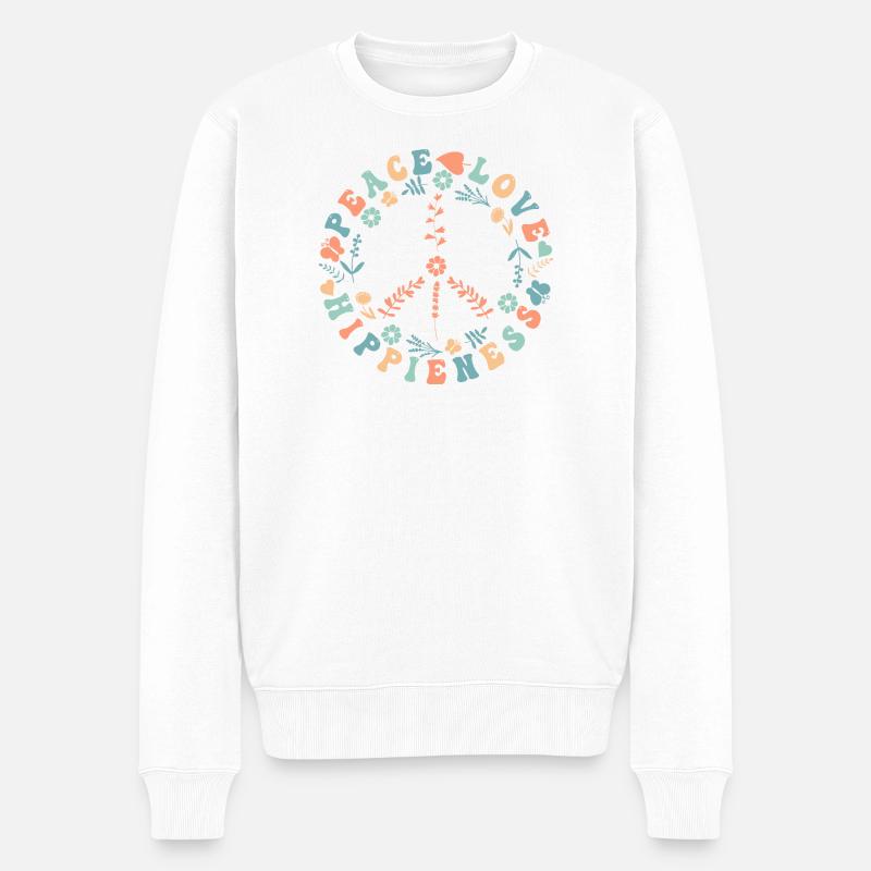 Peace Love Hippieness - Süßes Hippie Peace-Zeichen - Männer Premium Bio Pullover - Weiß