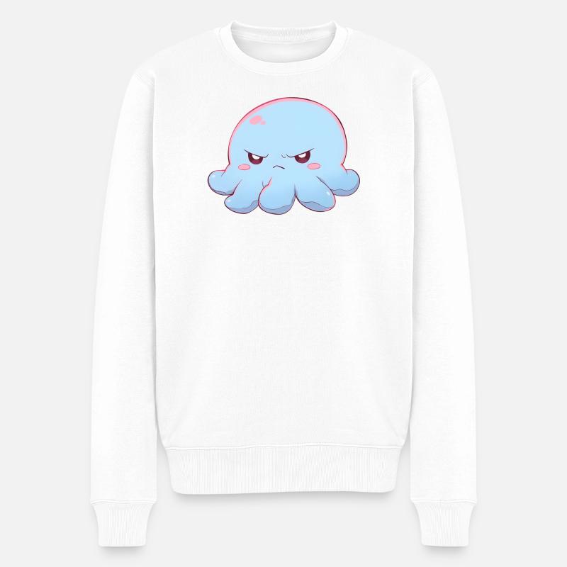 Blue grumpy octopus - Männer Premium Bio Pullover - Weiß