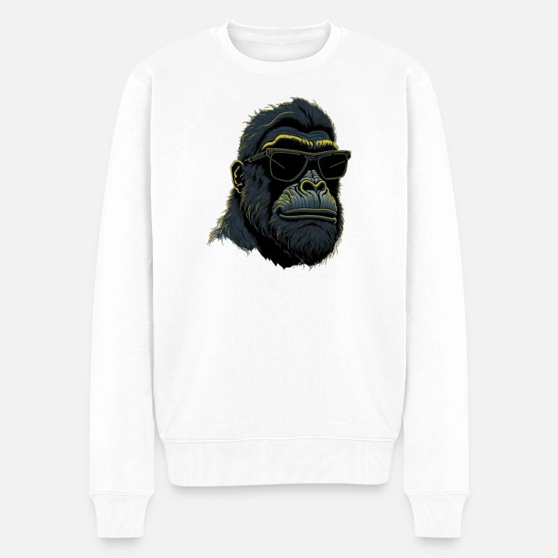 Gorilla mit Sonnebrille - Männer Premium Bio Pullover - Weiß