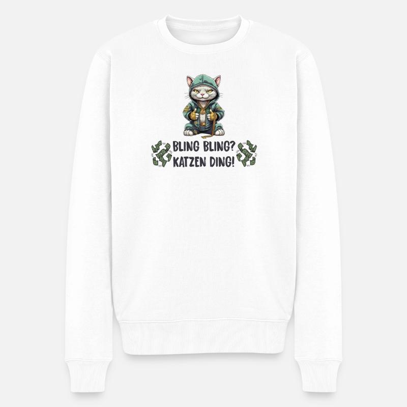 Katzen Hip Hop Design - Männer Premium Bio Pullover - Weiß