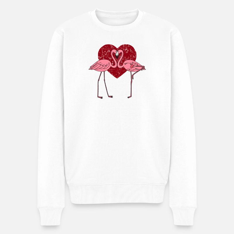 Verliebte Flamingos im rosa Herzen - Männer Premium Bio Pullover - Weiß