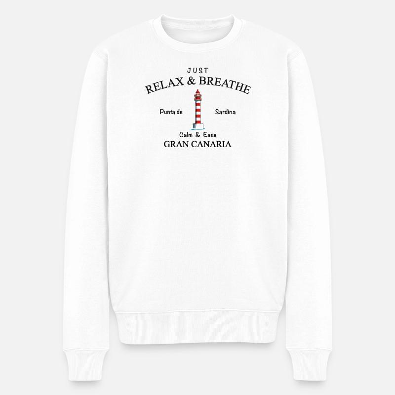 Gran Canaria, Relax, Leuchtturm Punta de Sardina - Männer Premium Bio Pullover - Weiß