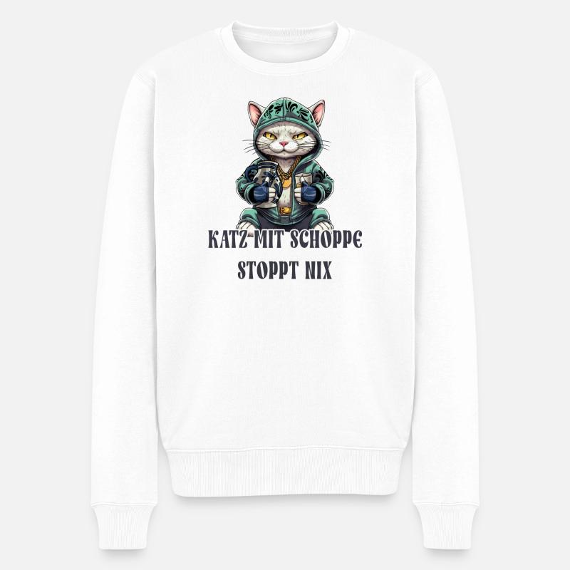 Apfelwein und Katzen Design - Männer Premium Bio Pullover - Weiß